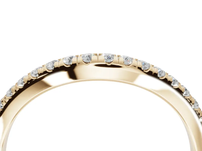 Round Lab-Grown Diamond Pavé Curved Half Eternity Wedding Band | Rounded Edges | Yellow Gold
