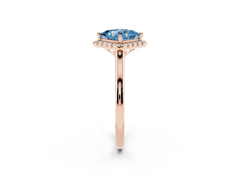 Princess Cut Halo Engagement Ring Setting for a Fancy Blue Lab-Grown Diamond | Plain Polished Band | Rose Gold