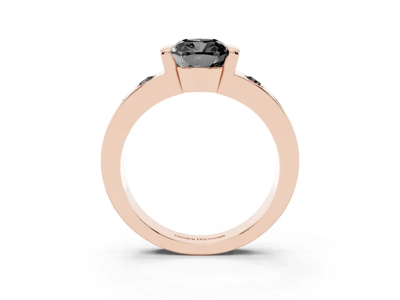 Fancy Black Cushion Cut Diamond Channel-Set Band Ring Set in Rose gold with Bezel Prong Setting