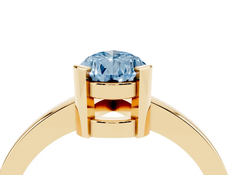 Fancy Blue Pear Cut Diamond Solitaire Ring Set in Yellow gold with Prong Head and Smooth Polished Band
