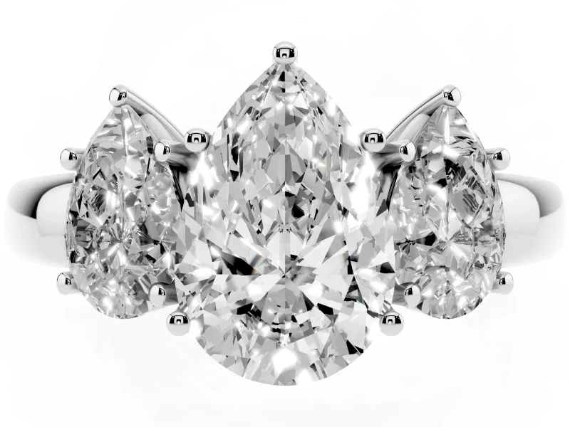 Pear-Shaped Three Stone Engagement Ring Setting | Matching Side Stones | Platinum