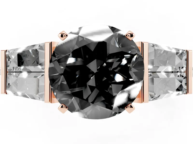 Round Channel Set Baguette Engagement Ring Setting for a Black Center | Paired Baguettes | Rose Gold