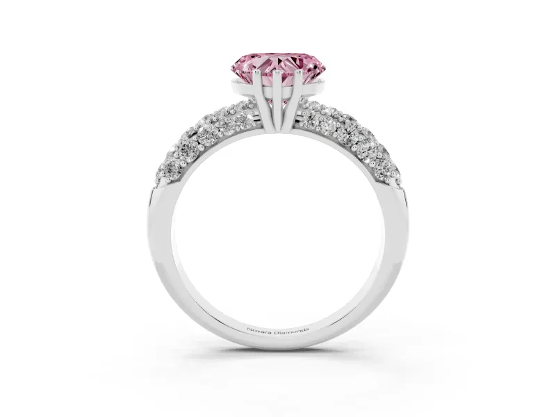 Heart-Shaped Multi Row Pave Engagement Ring Setting for a Fancy Pink Lab-Grown Diamond | Platinum