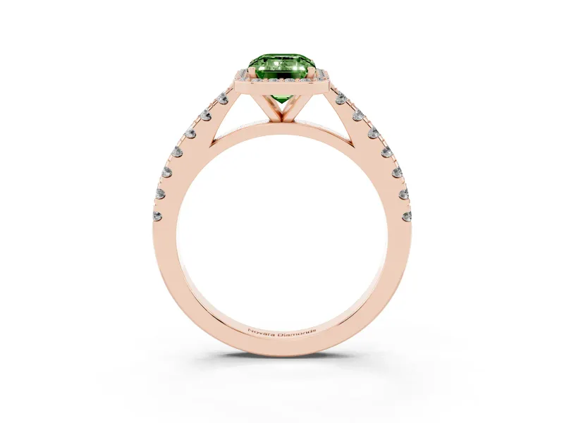 Emerald Cut Halo Pavé Engagement Ring Setting for a Fancy Green Lab-Grown Diamond | Rose Gold