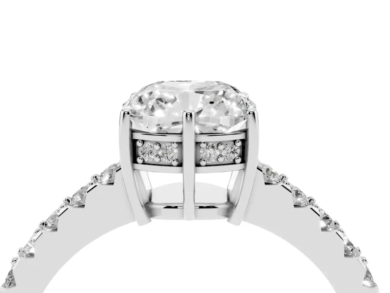 Cushion Cut Hidden Halo Solitaire Engagement Ring Setting | Shared Prong Band | Sterling Silver