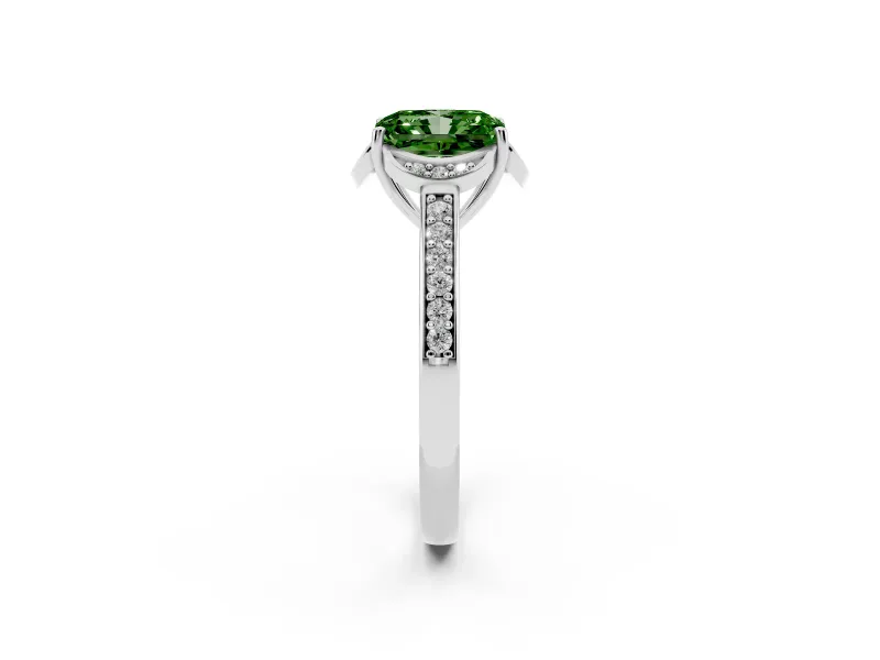 Radiant Cut Floral Pavé Engagement Ring Setting for a Fancy Green Lab-Grown Diamond | Petal Accents | Sterling Silver