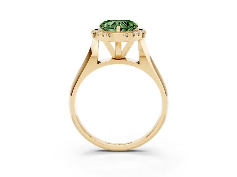 Heart-Shaped Halo Engagement Ring Setting for a Fancy Green Lab-Grown Diamond | Square Profile Band | Yellow Gold