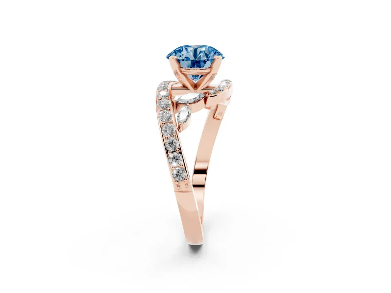 Round Bypass Engagement Ring Setting for a Fancy Blue Lab-Grown Diamond | Rose Gold