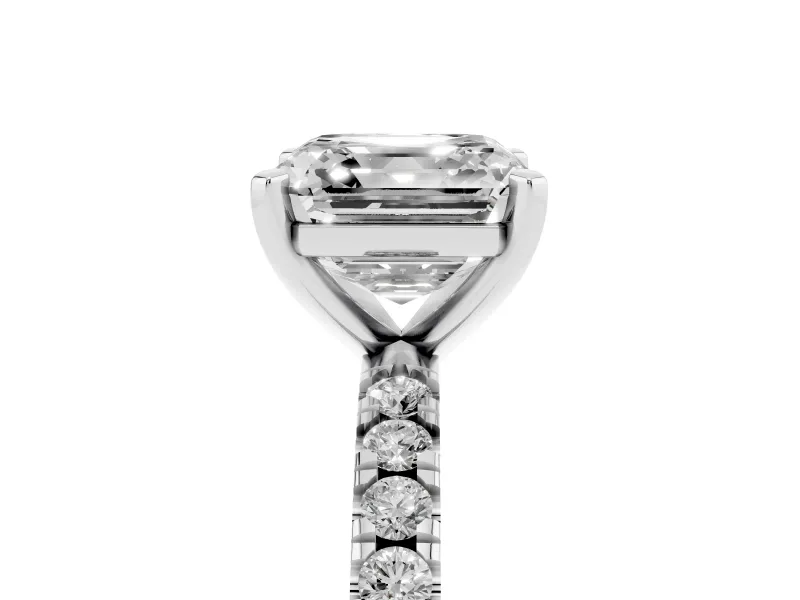 Asscher Cut Shared Prong Solitaire Engagement Ring Setting | Pavé Band | Sterling Silver
