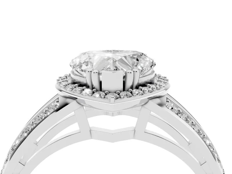 Heart Cut Diamond Halo Ring Set in White gold with Double Pavé Split Shank