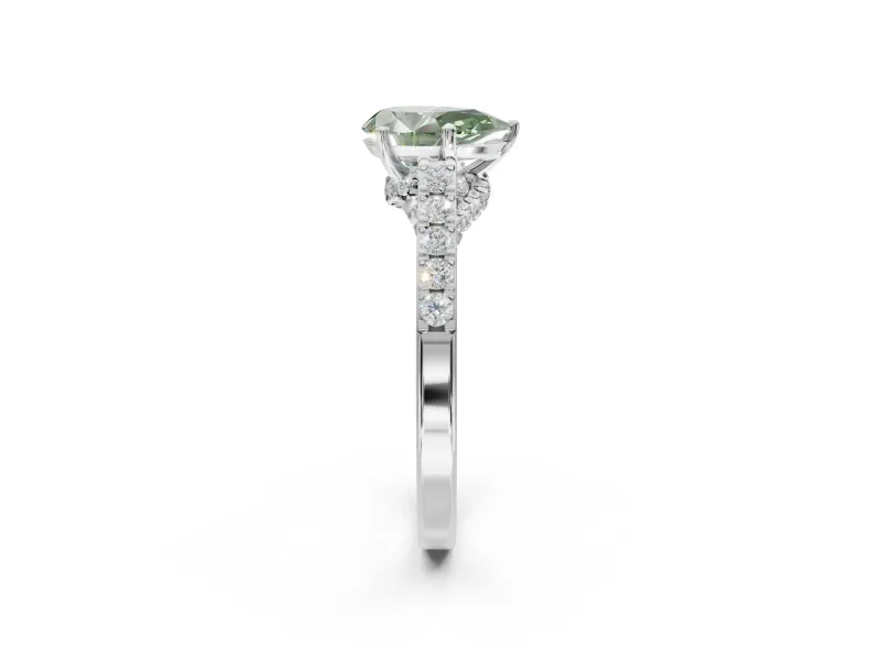 Pear-Shaped Pavé Engagement Ring Setting for a Fancy Green Lab-Grown Diamond | Crossover Gallery | Sterling Silver
