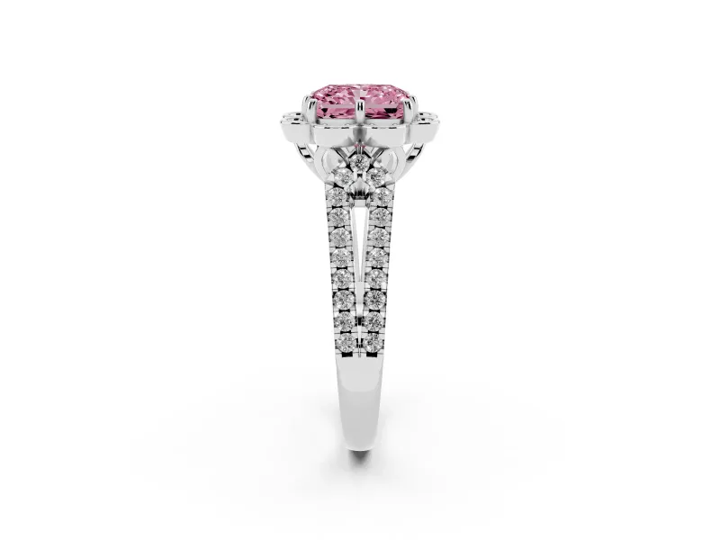 Radiant Cut Floral Halo Engagement Ring Setting for a Fancy Pink Lab-Grown Diamond | Pavé Split Shank | Sterling Silver