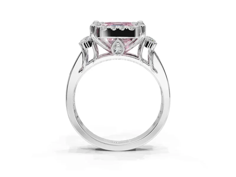 Asscher Cut Halo Engagement Ring Setting for a Fancy Pink Lab-Grown Diamond | Graduated Channel Band | Platinum