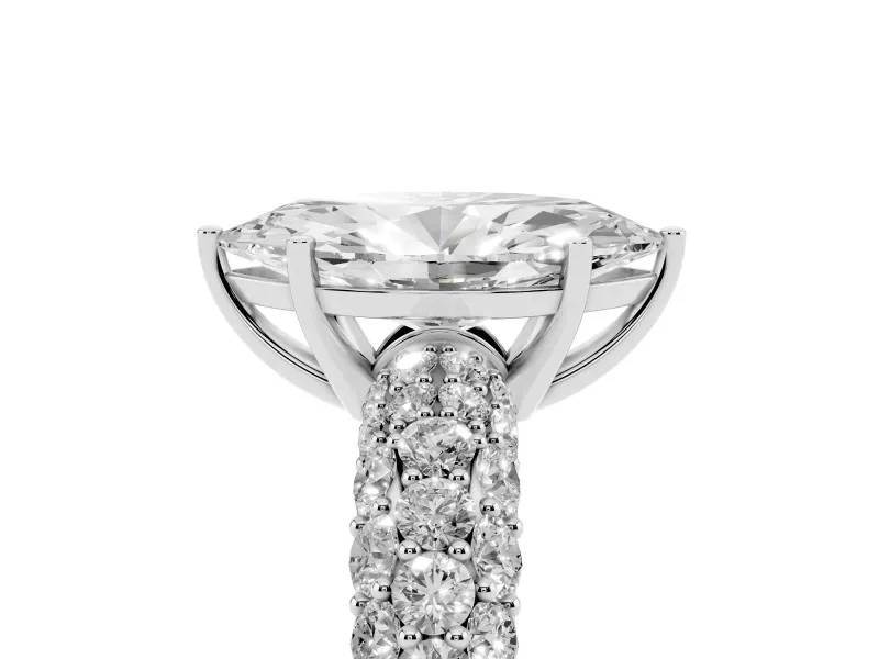 Marquise Multi Row Pave Solitaire Engagement Ring Setting | Domed Shoulders | White Gold