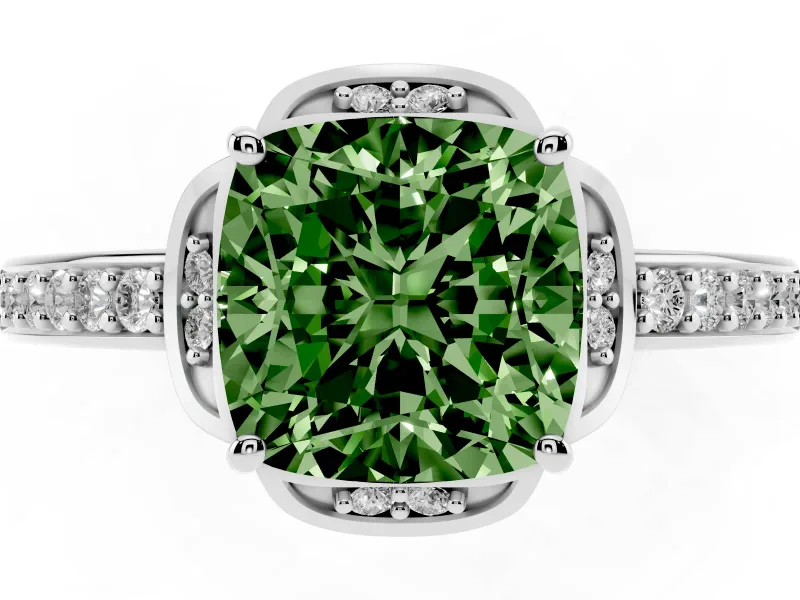 Cushion Cut Floral Pavé Engagement Ring Setting for a Fancy Green Lab-Grown Diamond | White Gold