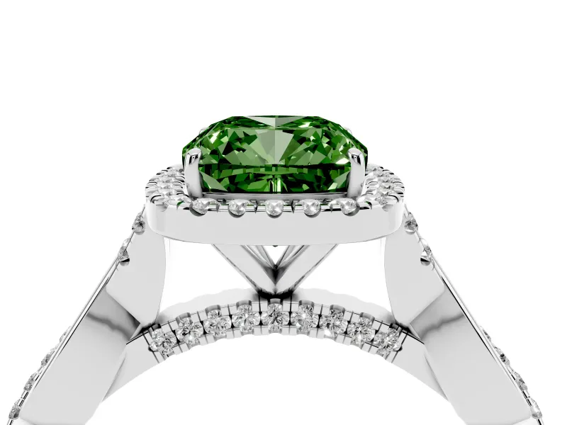 Cushion Cut Twist Halo Engagement Ring Setting for a Fancy Green Lab-Grown Diamond | Platinum
