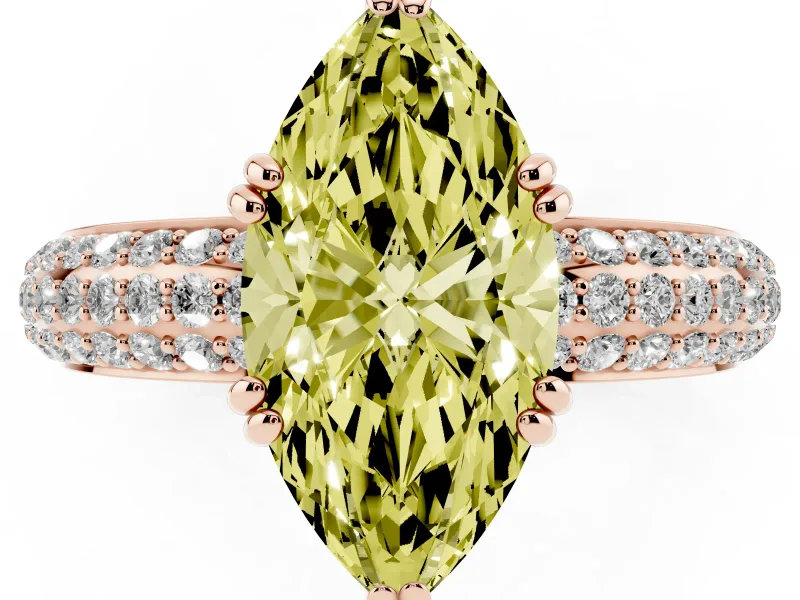 Marquise Three Row Pave Engagement Ring Setting for a Fancy Yellow Lab-Grown Diamond | Rose Gold