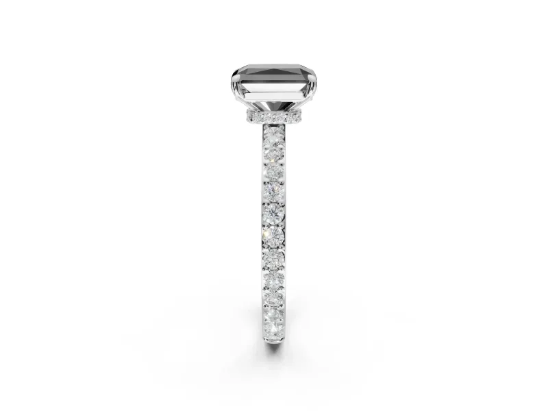 Radiant Cut Hidden Halo Solitaire Engagement Ring Setting for a Black Center | Pavé Band | Platinum