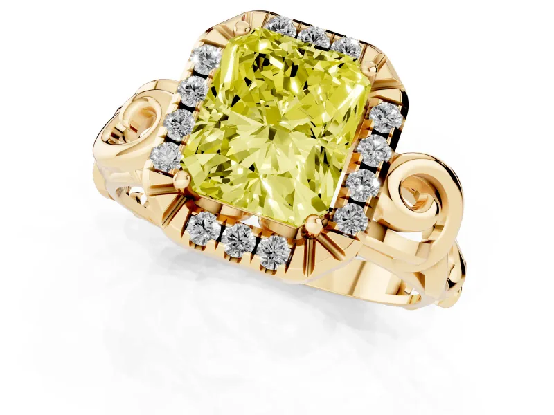 Radiant Cut Filigree Halo Engagement Ring Setting for a Fancy Yellow Lab-Grown Diamond | Yellow Gold