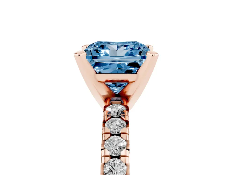 Princess Cut Pavé Solitaire Engagement Ring Setting for a Fancy Blue Lab-Grown Diamond | Rose Gold