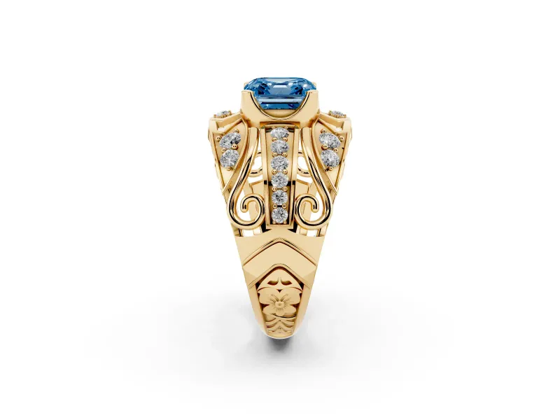 Asscher Cut Art Deco Engagement Ring Setting for a Fancy Blue Lab-Grown Diamond | Yellow Gold