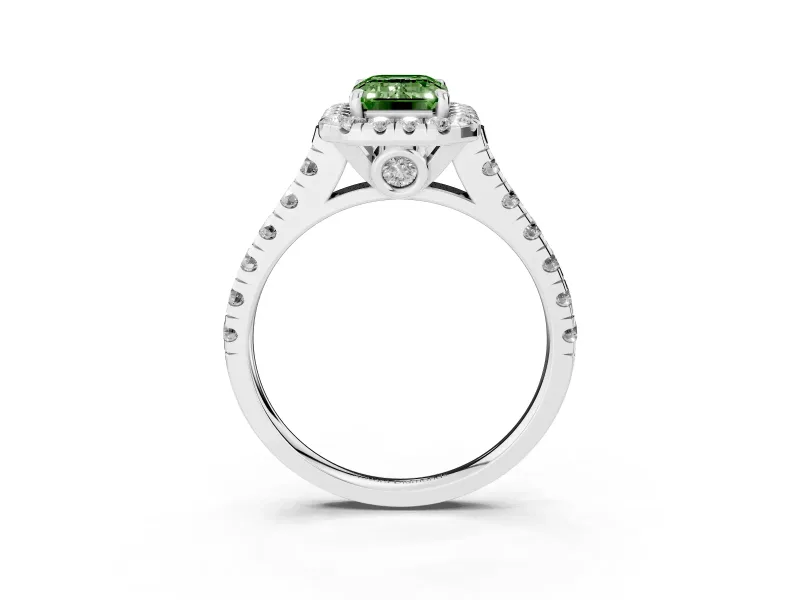 Emerald Cut Accented Halo Engagement Ring Setting for a Fancy Green Lab-Grown Diamond | Platinum
