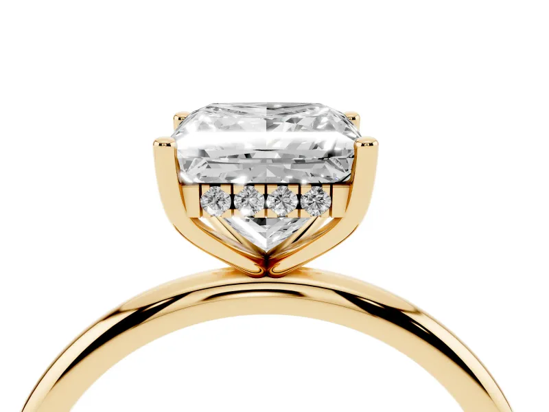 Princess Cut Diamond Solitaire Engagement Ring Set in Yellow gold with Prong Setting and Polished Band