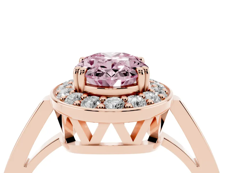 Oval Halo Engagement Ring Setting for a Fancy Pink Lab-Grown Diamond | Polished Halo Rim | Rose Gold