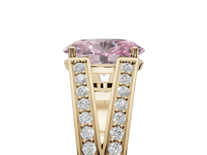 Oval Split Shank Pavé Engagement Ring Setting for a Fancy Pink Lab-Grown Diamond | Yellow Gold