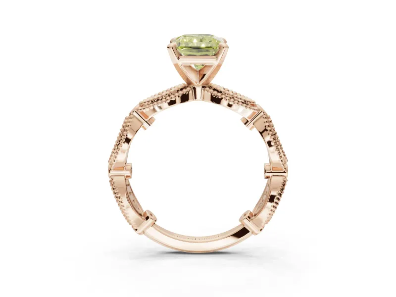 Radiant Cut Vintage Engagement Ring Setting for a Fancy Yellow Lab-Grown Diamond | Graduated Stations | Rose Gold