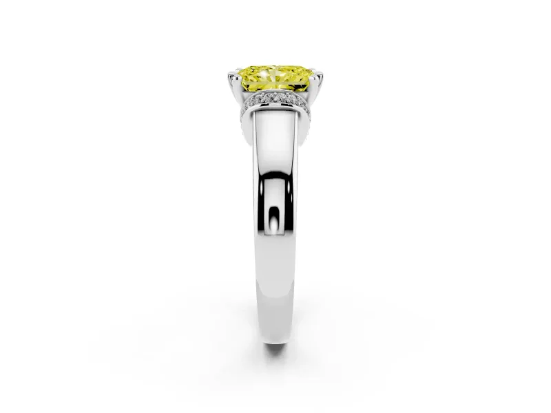 Radiant Cut Pavé Collar Engagement Ring Setting for a Fancy Yellow Lab-Grown Diamond | Platinum
