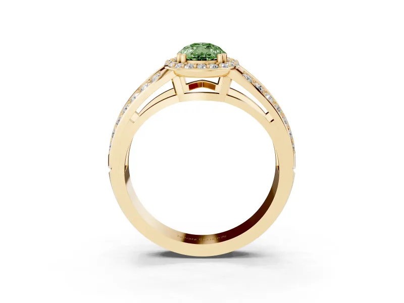 Pear-Shaped Halo Engagement Ring Setting for a Fancy Green Lab-Grown Diamond | Two-Row Pave Split Shank | Yellow Gold