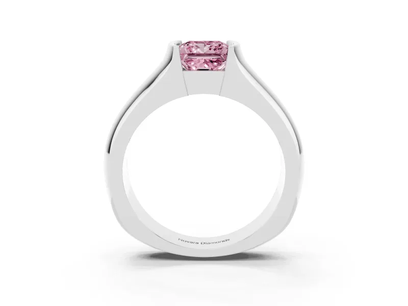 Princess Cut Half Bezel Solitaire Engagement Ring Setting for a Fancy Pink Lab-Grown Diamond | Wide Band | Platinum