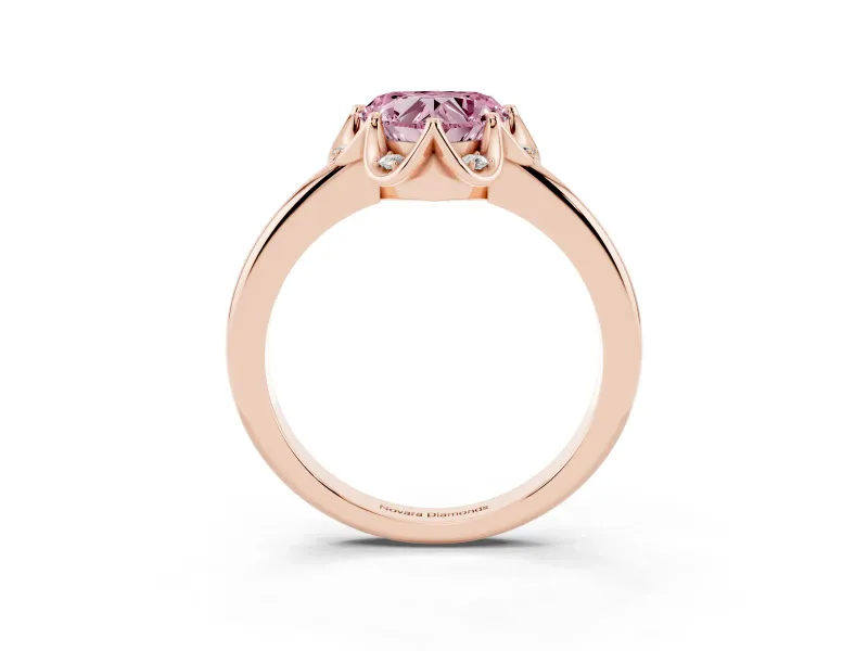 Heart-Shaped Petal Halo Engagement Ring Setting for a Fancy Pink Lab-Grown Diamond | Rose Gold