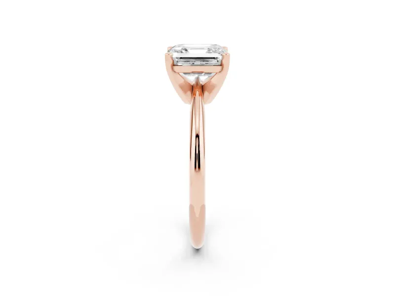 Asscher Cut Diamond Solitaire Ring Set in Rose gold with Prong Setting on a Plain Round Band