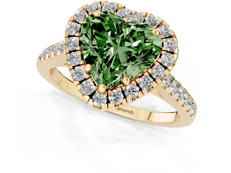 Heart-Shaped Raised Halo Engagement Ring Setting for a Fancy Green Lab-Grown Diamond | Yellow Gold