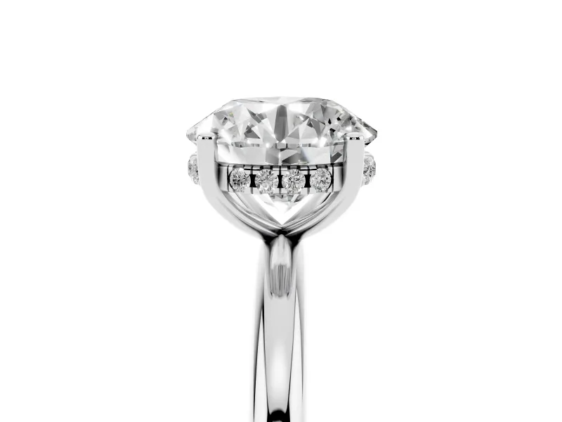 Round Cut Diamond Solitaire Engagement Ring Set in White gold with Prong Setting and Polished Band
