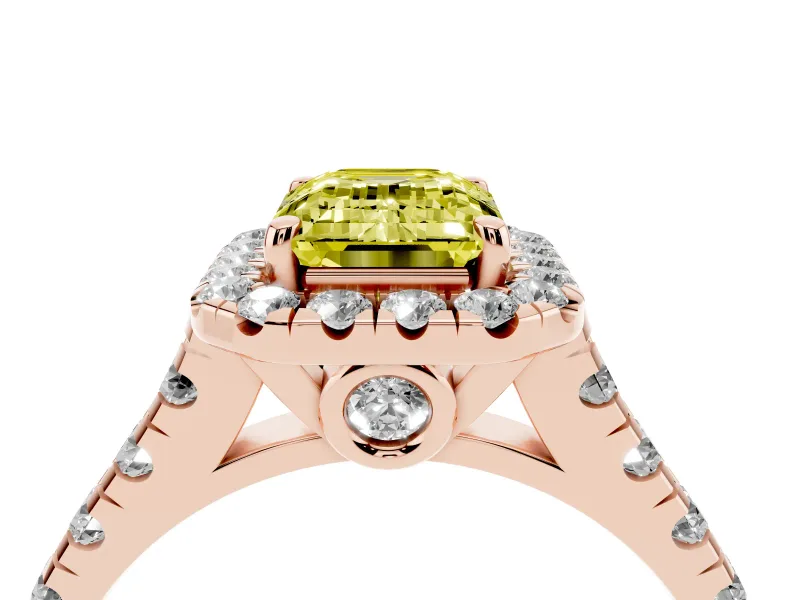 Emerald Cut Accented Halo Engagement Ring Setting for a Fancy Yellow Lab-Grown Diamond | Rose Gold