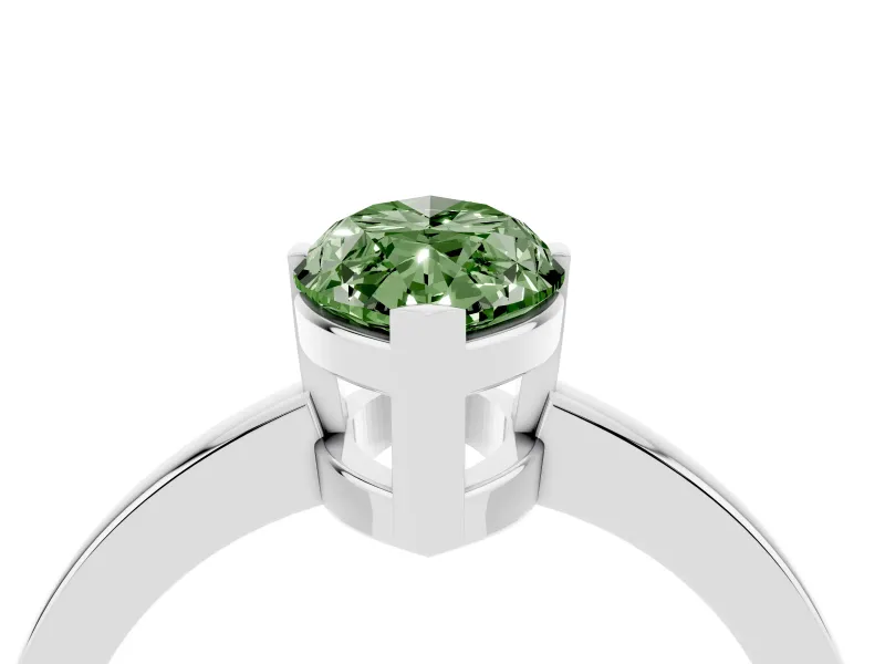 Fancy Green Marquise Cut Diamond Solitaire Ring Set in Platinum with Prong Head and Smooth Polished Band