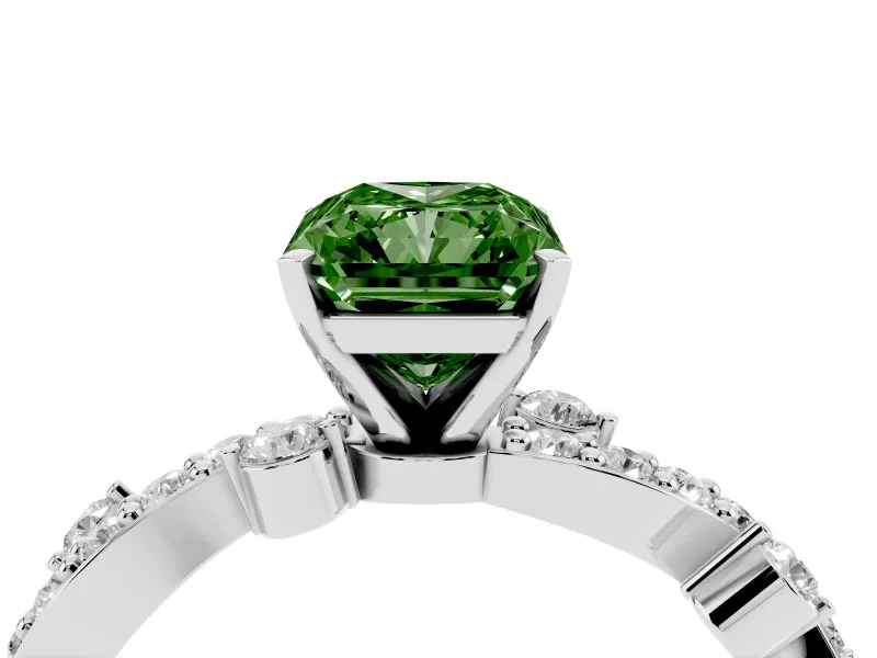 Fancy Green Radiant Cut Diamond Solitaire Twisted Band Set in Silver with Pavé Setting