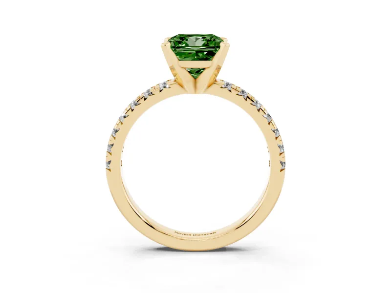 Princess Cut Pavé Engagement Ring Setting for a Fancy Green Lab-Grown Diamond | Yellow Gold