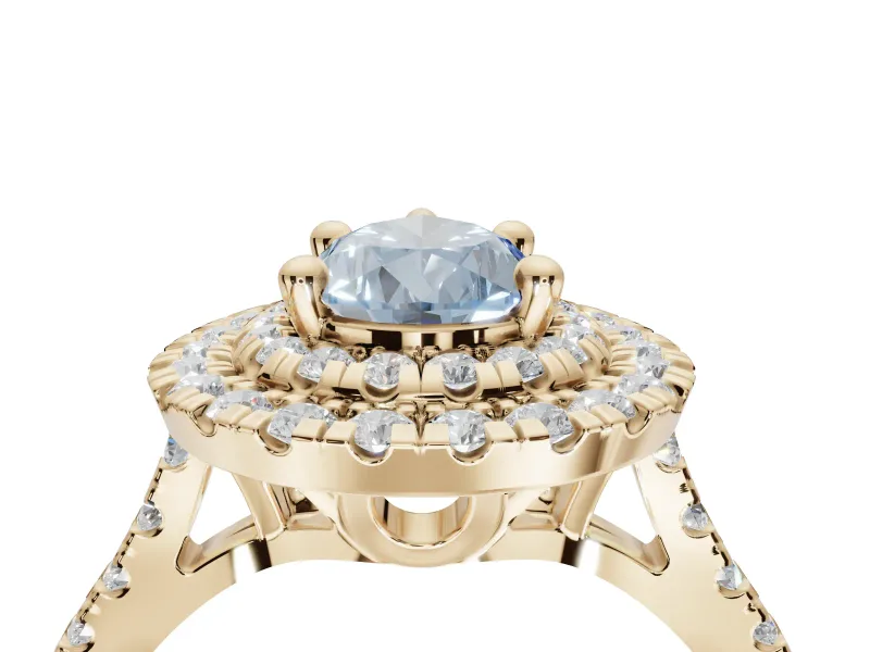 Pear-Shaped Double Halo Engagement Ring Setting for a Fancy Blue Lab-Grown Diamond | Yellow Gold