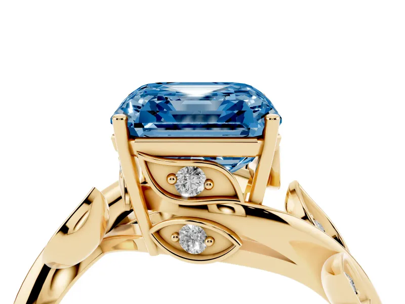 Asscher Cut Twisted Bypass Engagement Ring Setting for a Fancy Blue Lab-Grown Diamond | Yellow Gold