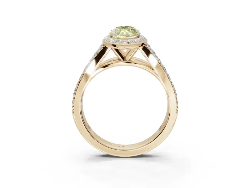 Marquise Halo Pavé Engagement Ring Setting for a Fancy Yellow Lab-Grown Diamond | Narrow Split Shank | Yellow Gold