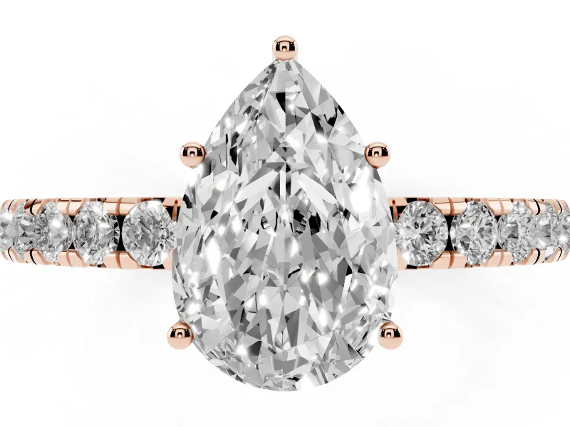 Pear-Shaped Pave Engagement Ring Setting | Shared Prong Band | Rose Gold