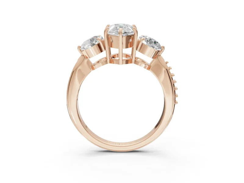 Pear-Shaped Three Stone Engagement Ring Setting | Tapered Pave Band | Rose Gold