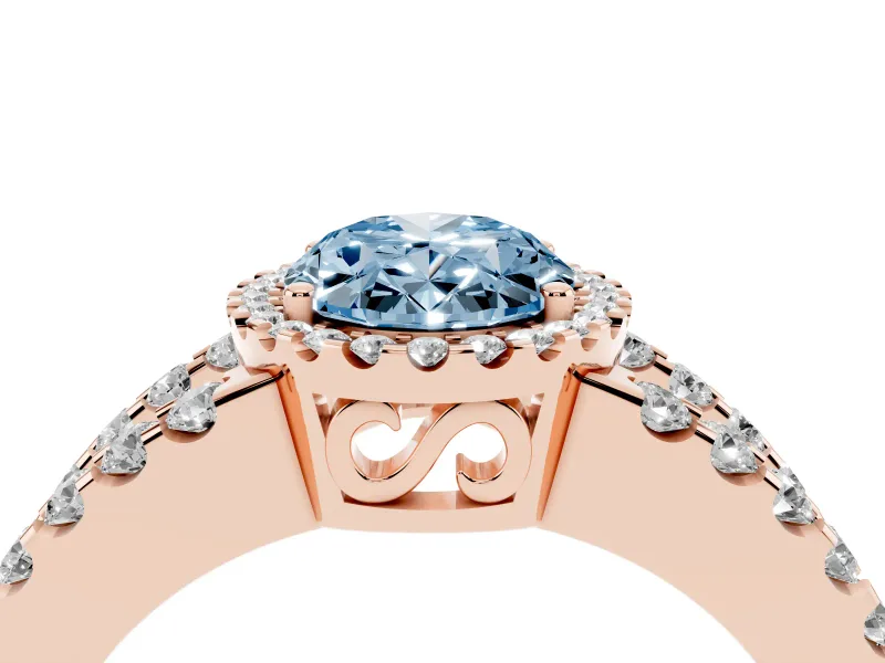 Oval Halo Split Shank Engagement Ring Setting for a Fancy Blue Lab-Grown Diamond | Rose Gold