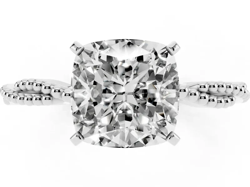 Cushion Cut Twisted Solitaire Engagement Ring Setting | Beaded Twist Band | Sterling Silver