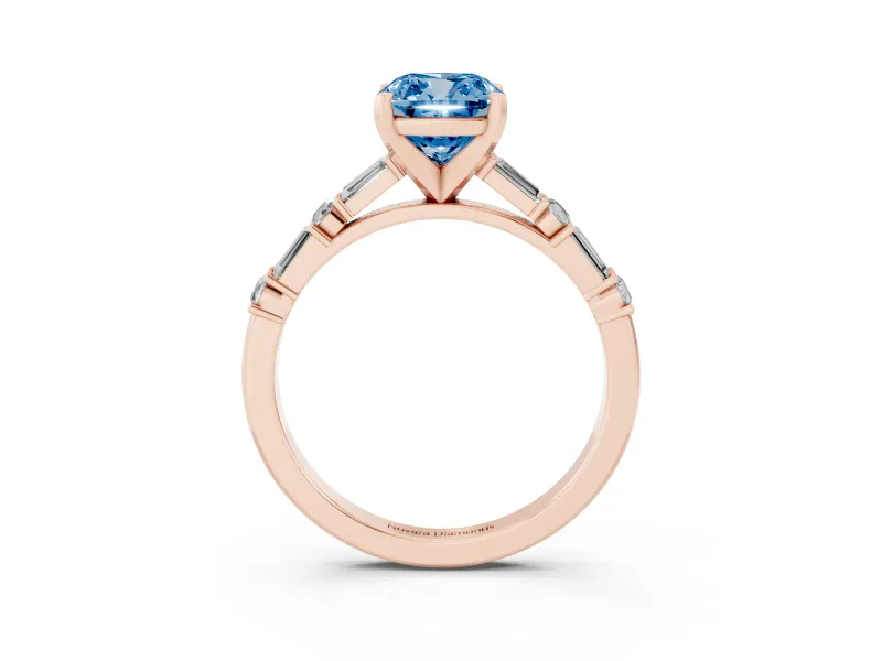 Cushion Cut Baguette Side Stone Engagement Ring Setting for a Fancy Blue Lab-Grown Diamond | Rose Gold