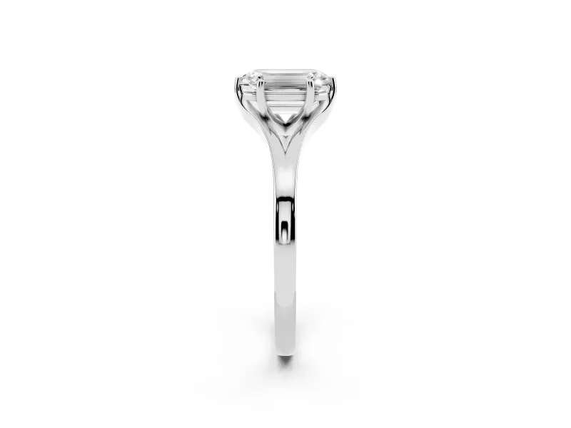 Emerald Cut Split Shank Solitaire Engagement Ring Setting | Plain Polished | White Gold
